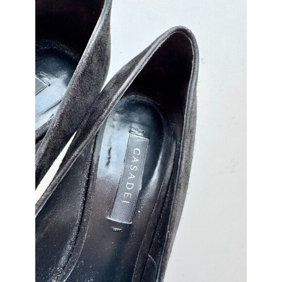 CASADEI Black Suede Leather Pointed Toe High Mirrored Block Heel Pumps, Size 36 - Picture 3 of 16